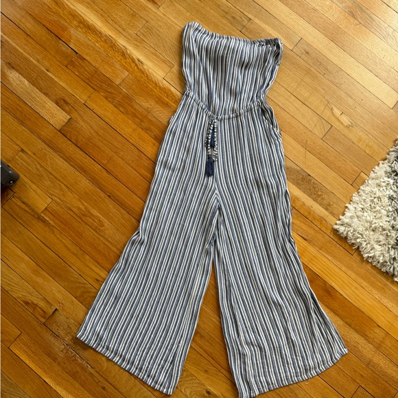 Blue and White Striped Strapless Jumpsuit - Picture 1 of 4